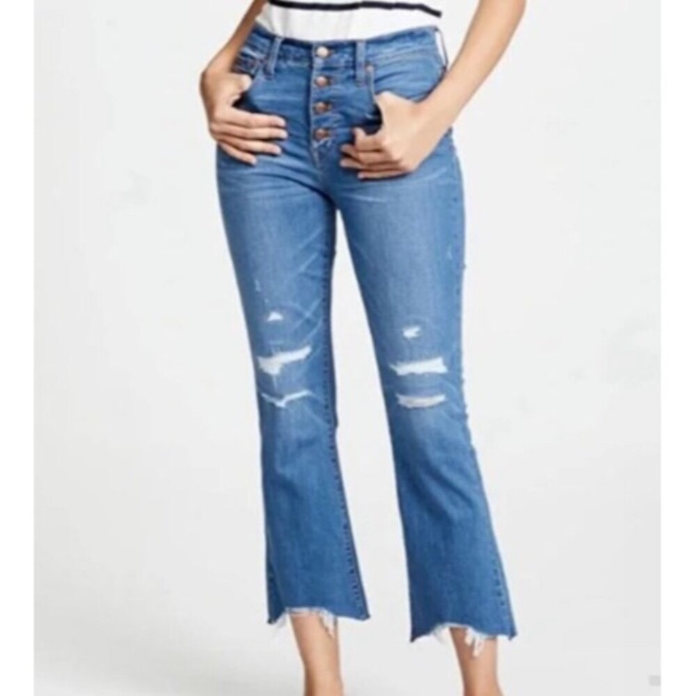 Madewell Cali Demi-Boot Distressed Button Fly High Rise Jeans, Size 27, Blue